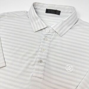 G/FORE Mens XL‎ Striped Performance Mesh Golf Polo Shirt White Grey Short Sleeve